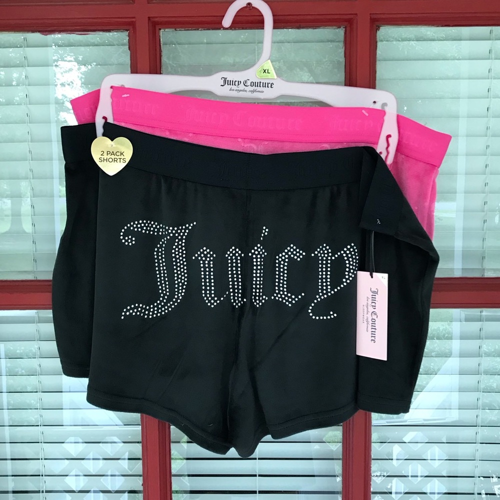 Juicy Couture Sleepware Black Bling Pink Velour Sleep Shorts Two Pack XL NWT